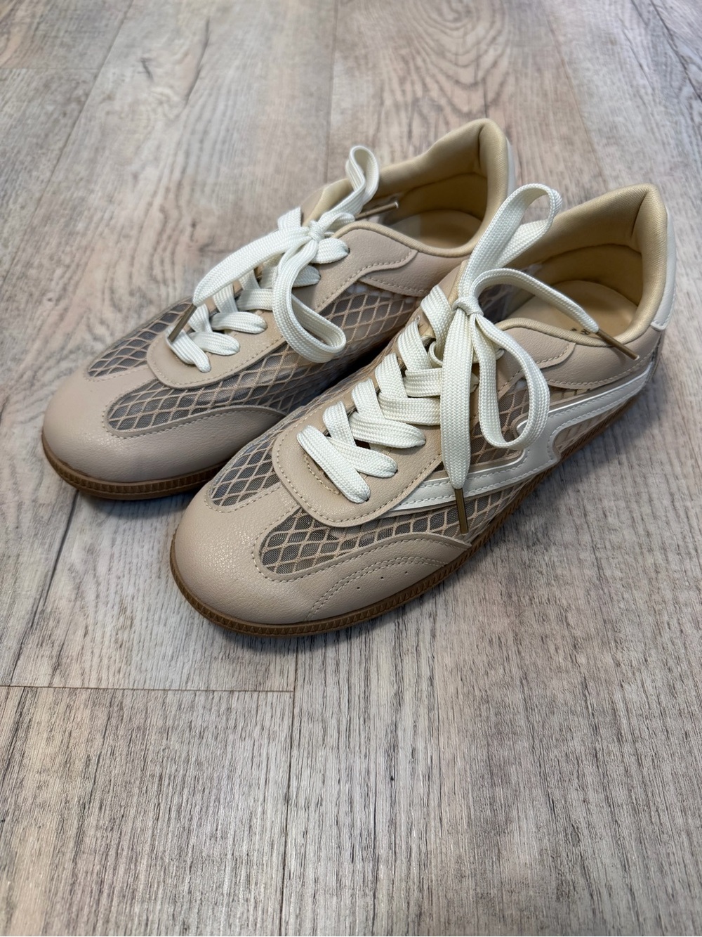Women's Neutral Beige Lace-Up Sneakers with Cream Accents